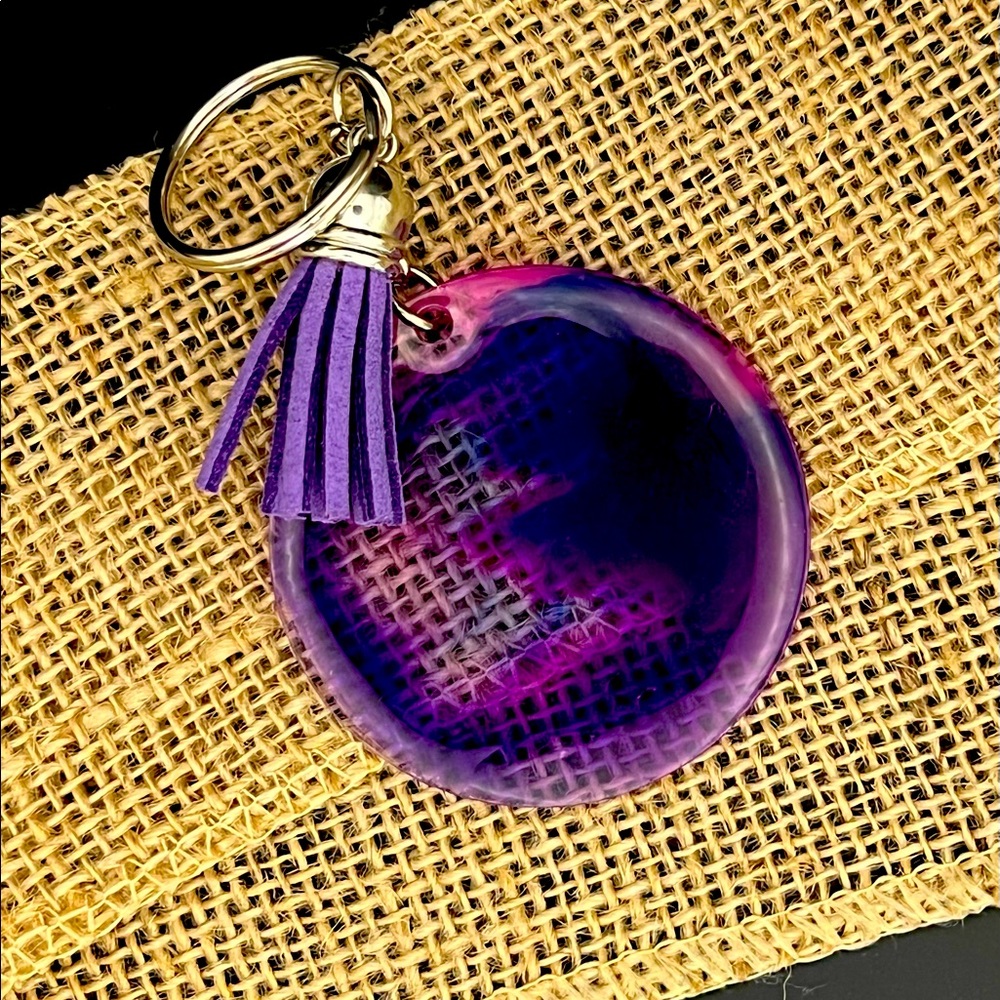 Purple Pink and Clear marbled keychain